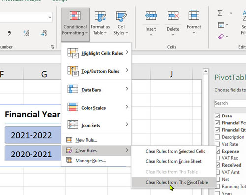 Clear Conditional Fomratting Rule From Pivot Table