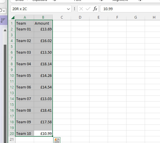 Remove empty rows - selected range
