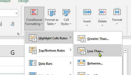 Pivot Table Conditional Formatting Menu