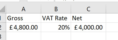 Work out net from gross in Excel